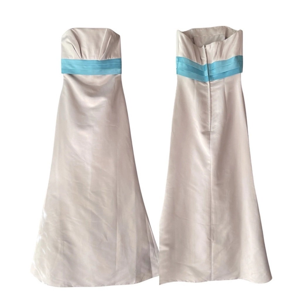 Eden Maids Strapless Long Bridesmaids Dress Gown Gray-Beige Blue Size 2